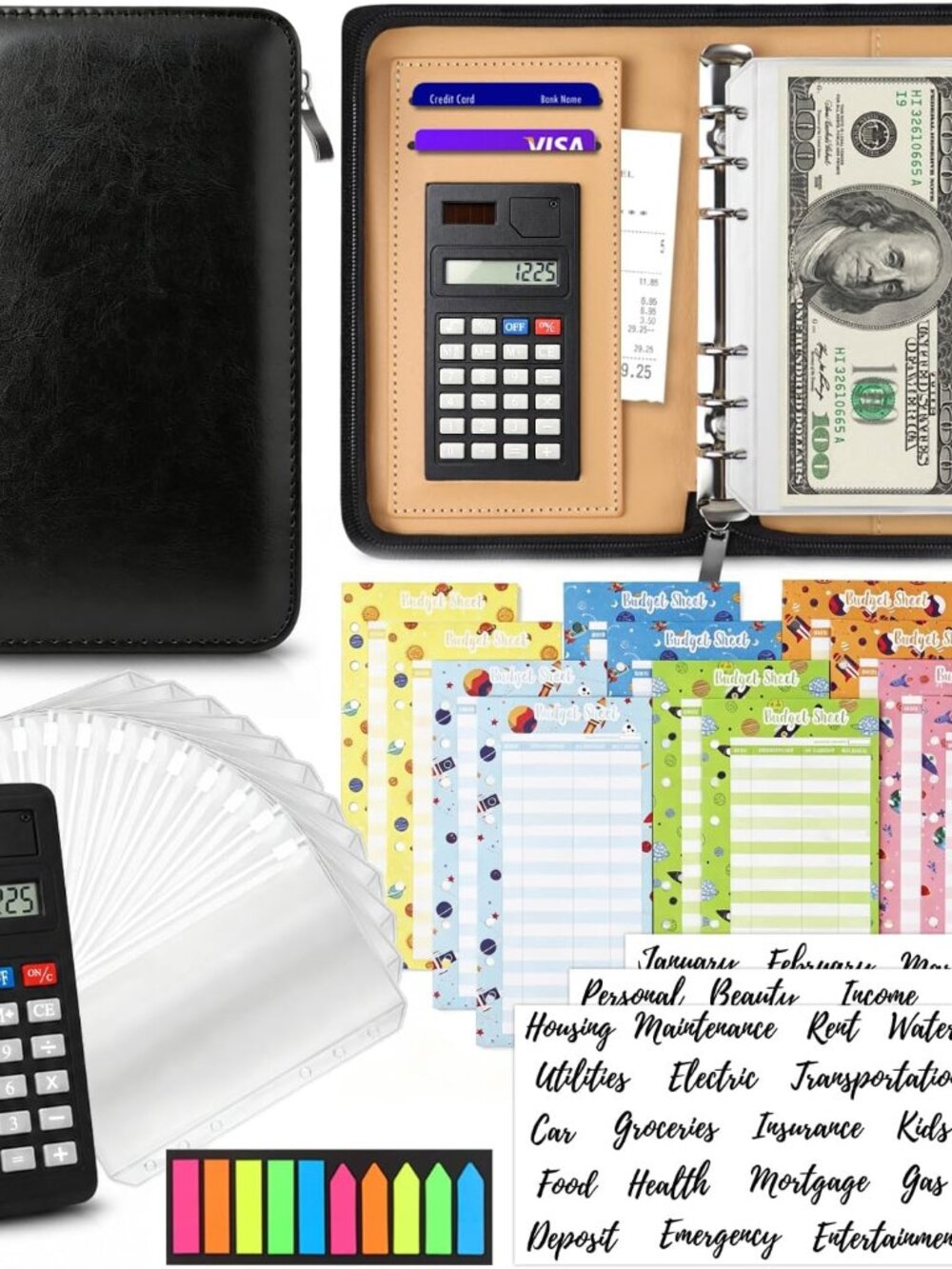 Budget Binder with Zipper Envelopes, Cash Envelopes for Budgeting